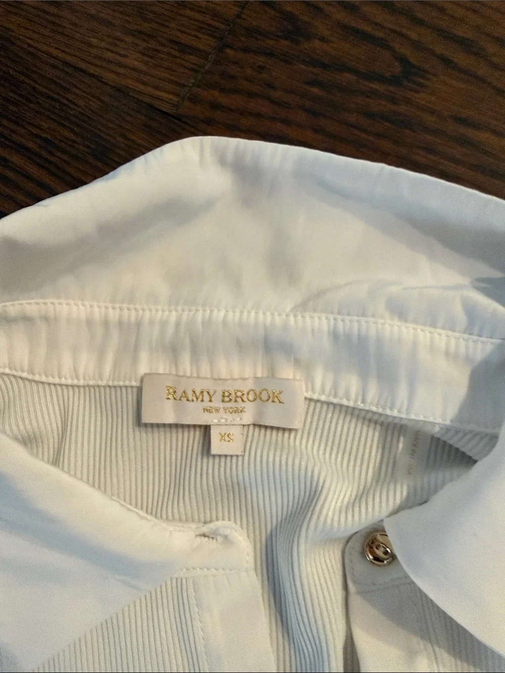 Ramy Brook White Long-Sleeve Collared Polo with Pleated Balloon Sleeves - Picture 3 of 4